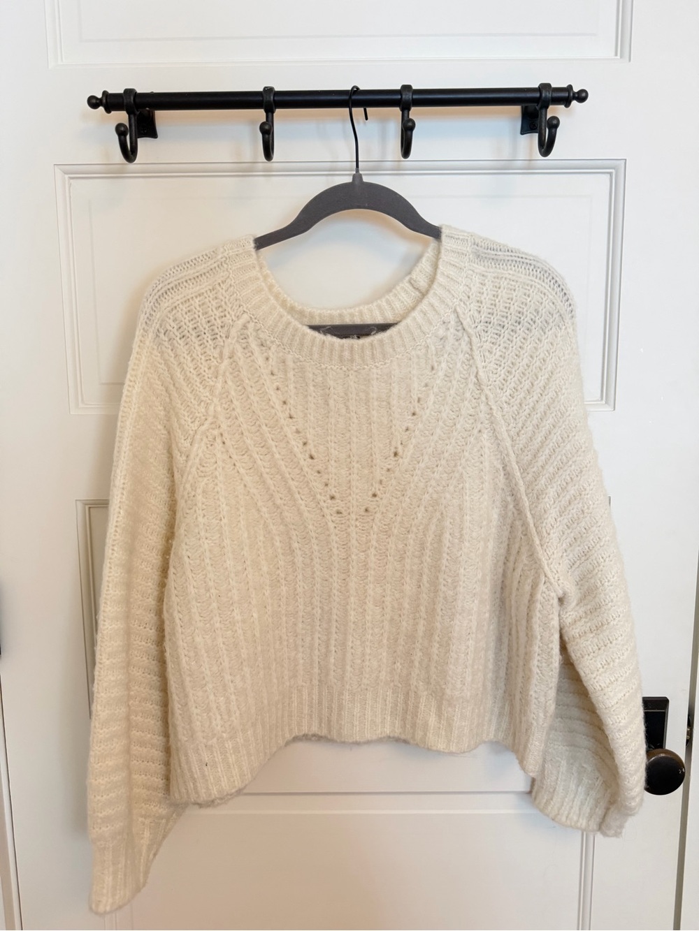 Free People Cream Cable-Knit Crewneck Sweater